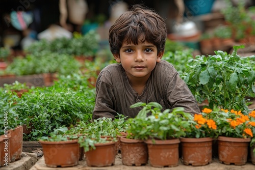 Wallpaper Mural Child engaging with nature in a vibrant urban garden setting Torontodigital.ca