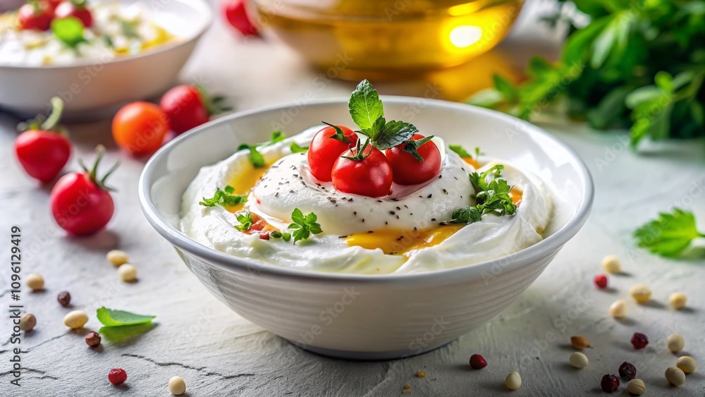 Creamy Labneh in Small Bowl - Macro Photography Creamy Labneh in Small Bowl - Macro Photography