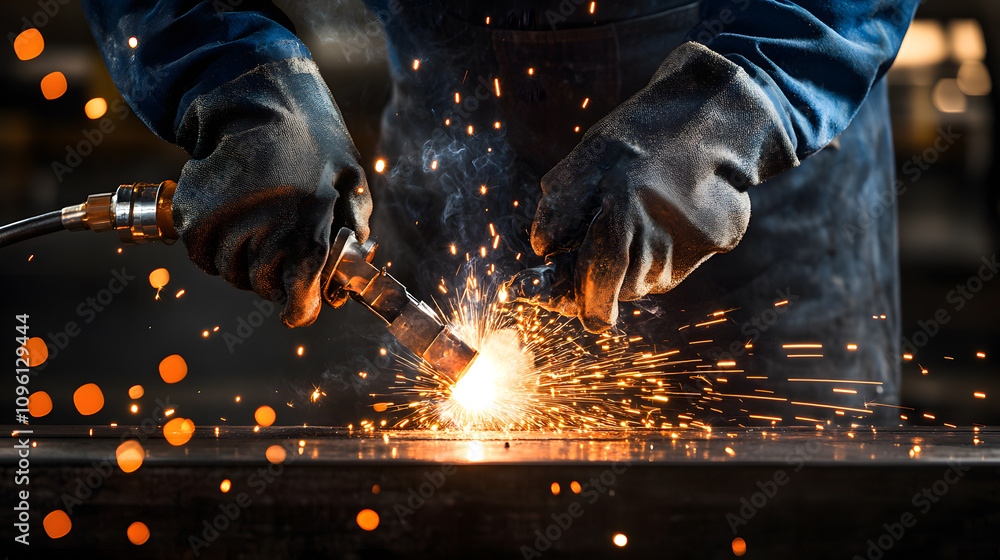 worker while doing a welding with arc welder welding or welding Sparks for background, Backdrop and manufacturing. worker while doing a welding with arc welder welding or welding Sparks for background, Backdrop and manufacturing.