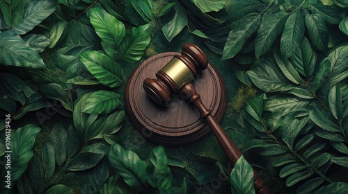 Judge's gavel resting on a wooden block surrounded by vibrant green leaves, representing justice, accountability, and the theme of clemency in the legal system.