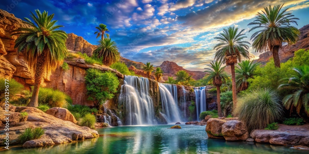 Desert Oasis Waterfall Palm Trees Macro Photography Desert Oasis Waterfall Palm Trees Macro Photography