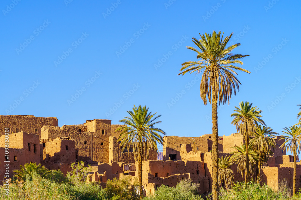 Old mud houses and palm trees, Tinghir
