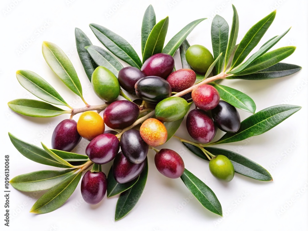 Drone Shot Olive Branches Black Green Isolated White Background Drone Shot Olive Branches Black Green Isolated White Background