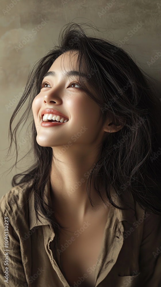 Beautiful and cheerful Asian woman smiling warmly Beautiful and cheerful Asian woman smiling warmly