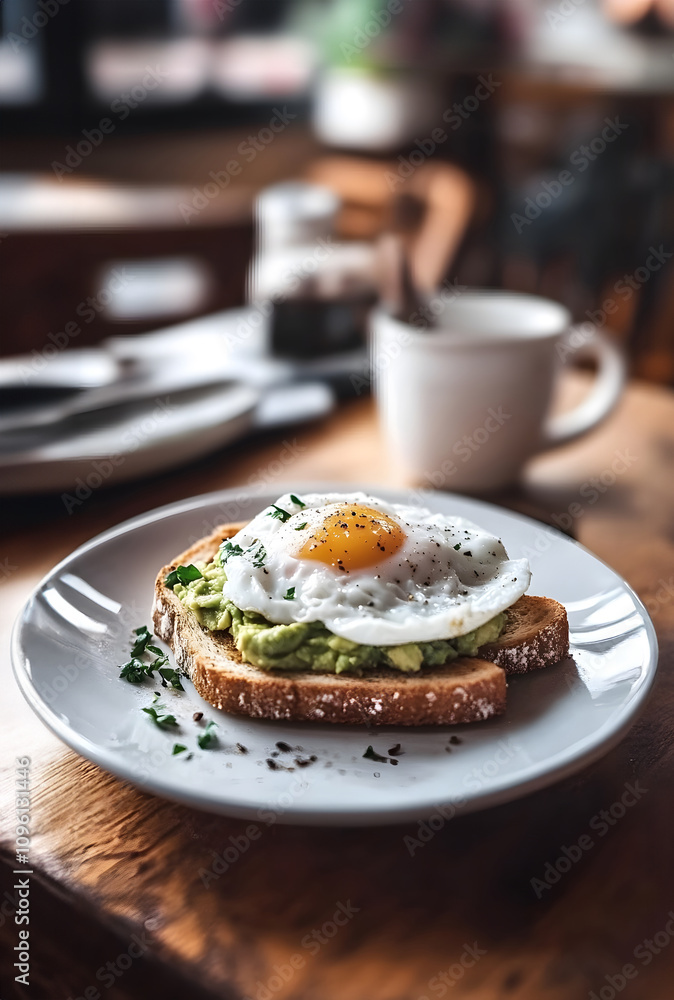 Whole grain toast topped with mashed avocado and a poached egg, brain boosting breakfast, nutrient packed and delicious Whole grain toast topped with mashed avocado and a poached egg, brain boosting breakfast, nutrient packed and delicious