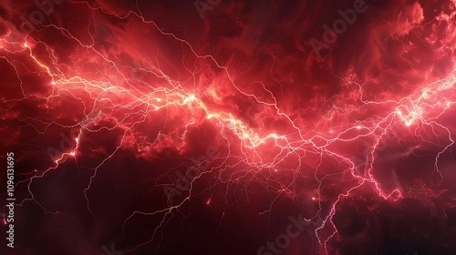 A dramatic display of red lightning against a dark cosmic background, evoking a sense of power and energy.