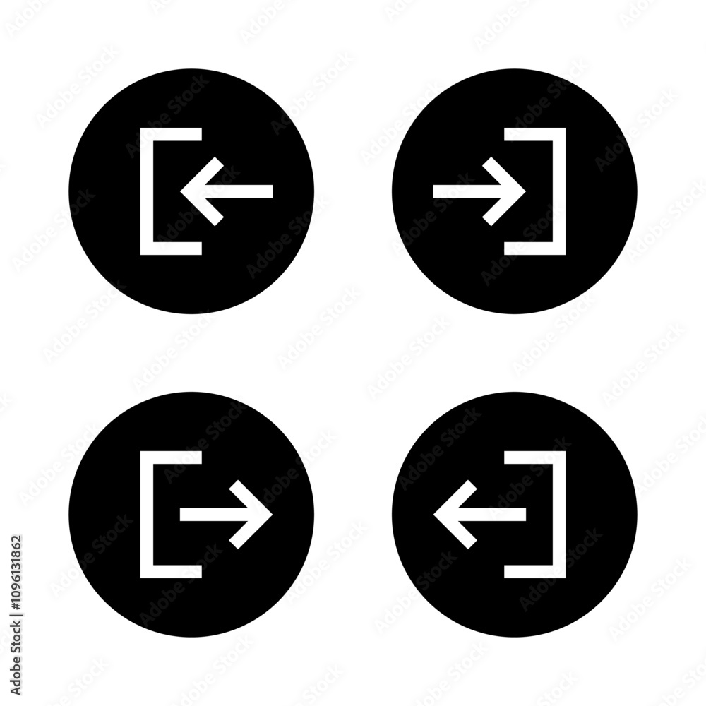 Login and logout icon on black circle. Sign in and sign out symbol Login and logout icon on black circle. Sign in and sign out symbol