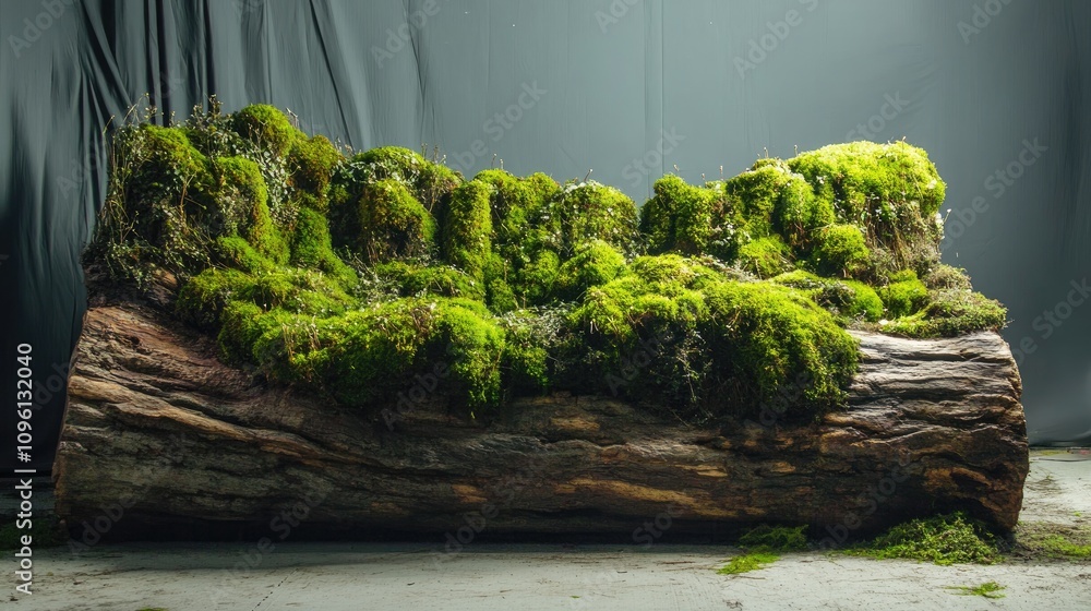 Moss-Covered Log Backdrop Ideal for Product Displays Featuring Lush Greenery on a Rustic Wooden Surface Moss-Covered Log Backdrop Ideal for Product Displays Featuring Lush Greenery on a Rustic Wooden Surface