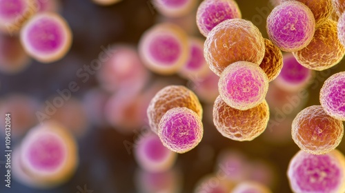 Microscopic view of influenza virus particles with vibrant color highlights, illustrating key details for virology studies and viral infection understanding