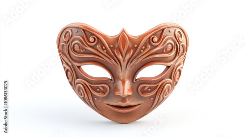 A decorative masquerade mask with intricate designs and a heart shape.