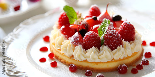 Delicious Fruit Tart with Cream and Fresh Berries photo