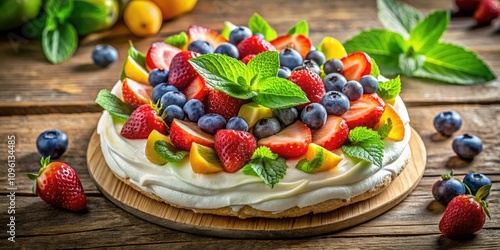 Vibrant Pavlova Dessert with Fresh Fruits and Mint for Special Occasions