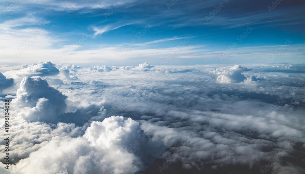 An Aerial View of a Stunning Blue Sky, Accentuated by Soft, Fluffy Clouds, Captured from Above – A Scenic Art Piece Representing Tranquility, Beauty, and the Expansive Wonder of Nature’s Sky An Aerial View of a Stunning Blue Sky, Accentuated by Soft, Fluffy Clouds, Captured from Above – A Scenic Art Piece Representing Tranquility, Beauty, and the Expansive Wonder of Nature’s Sky