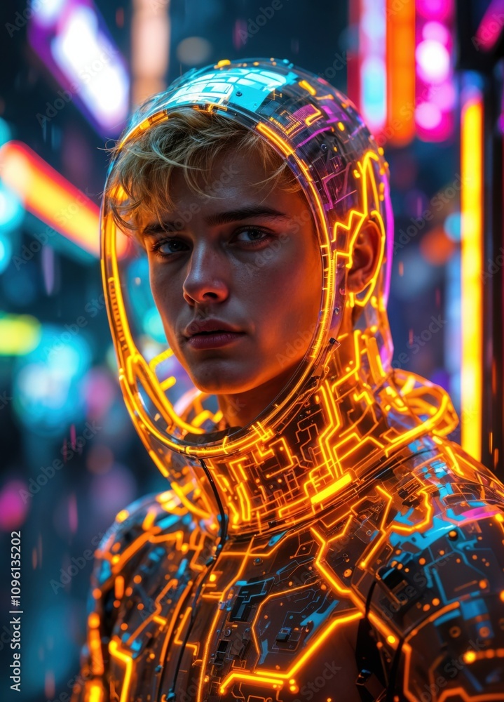 Yellow futuristic image of a young man. Yellow futuristic image of a young man.