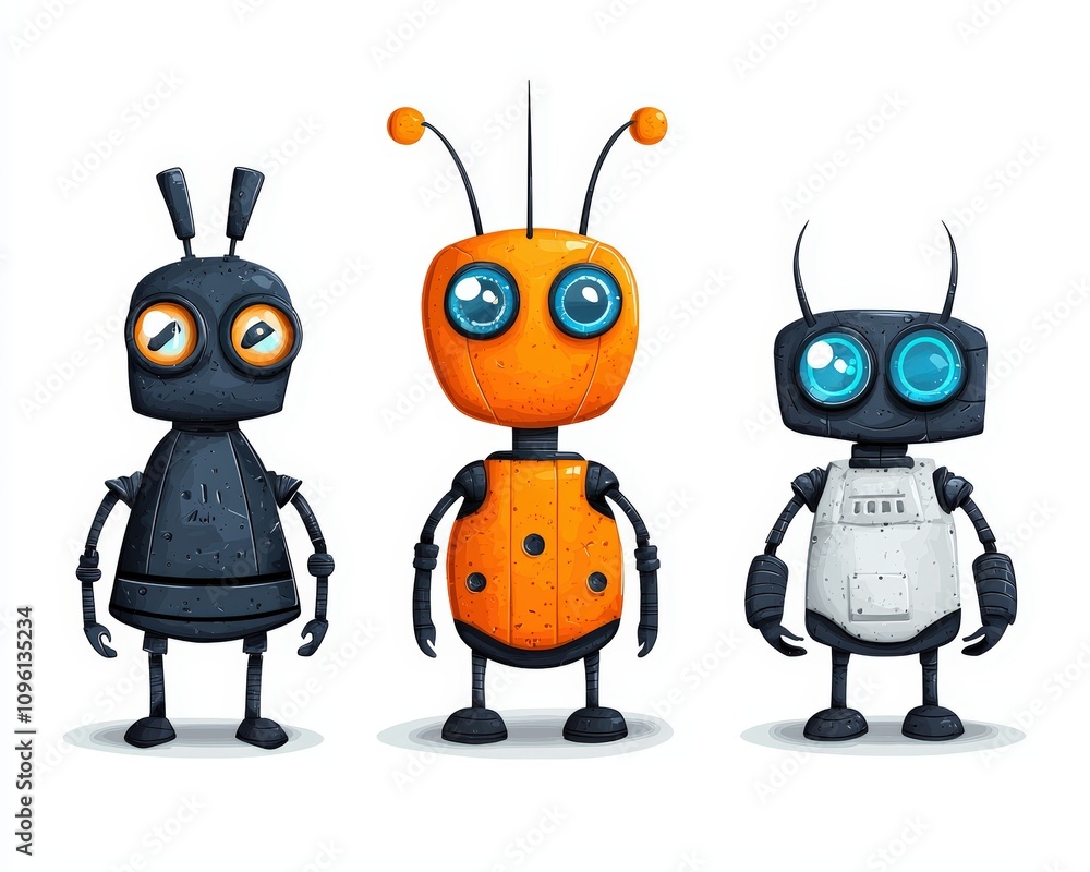 Fototapeta premium Colorful robot characters on white background