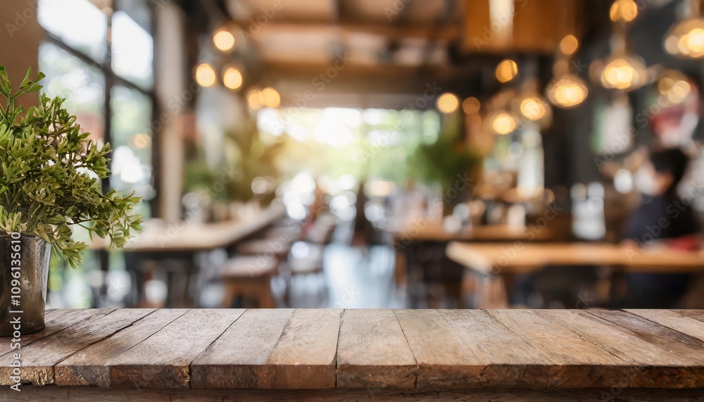 Elegant coffee shop and restaurant interior background with blurred modern decor and empty wooden table ideal for product presentations, advertisements, and promotional visual content. Elegant coffee shop and restaurant interior background with blurred modern decor and empty wooden table ideal for product presentations, advertisements, and promotional visual content.