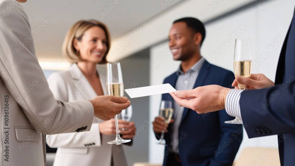 a businessperson handing their business card to a potential client, symbolizing networking and professional relationship-building in a formal business setting a businessperson handing their business card to a potential client, symbolizing networking and professional relationship-building in a formal business setting