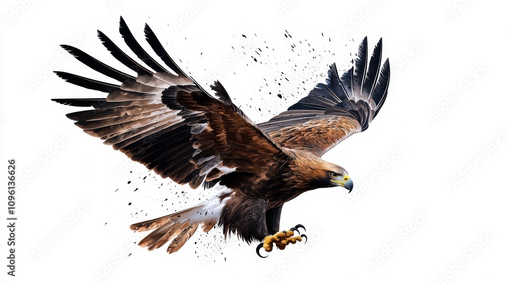 Obraz premium Eagle in flight with spread wings, white background