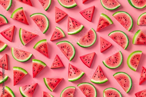 Wallpaper Mural  Watermelon Pattern on Pink Background Perfect for Summer Designs Featuring Scattered Watermelon Slices Ideal for Textiles, Wallpapers, and Graphic Projects Torontodigital.ca