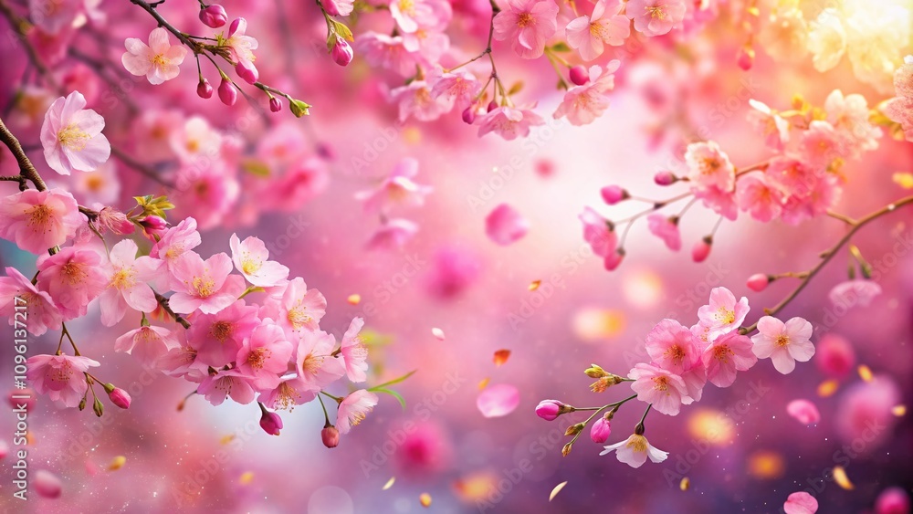 Fototapeta premium Pink Sakura Petals Falling - Bokeh Abstract Background Looped 4K