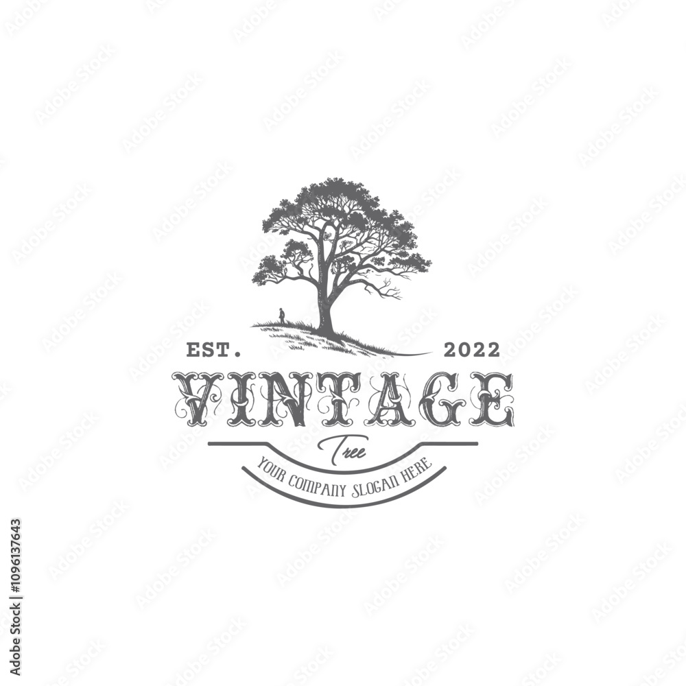 Obraz premium Retro style tree silhouette logo template