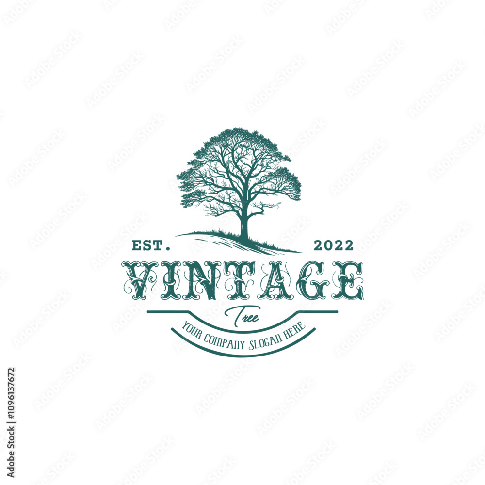 Obraz premium Retro style tree silhouette logo template