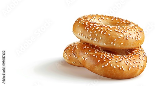 A stack of three sesame bagels, showcasing their golden-brown color and sprinkled sesame seeds.