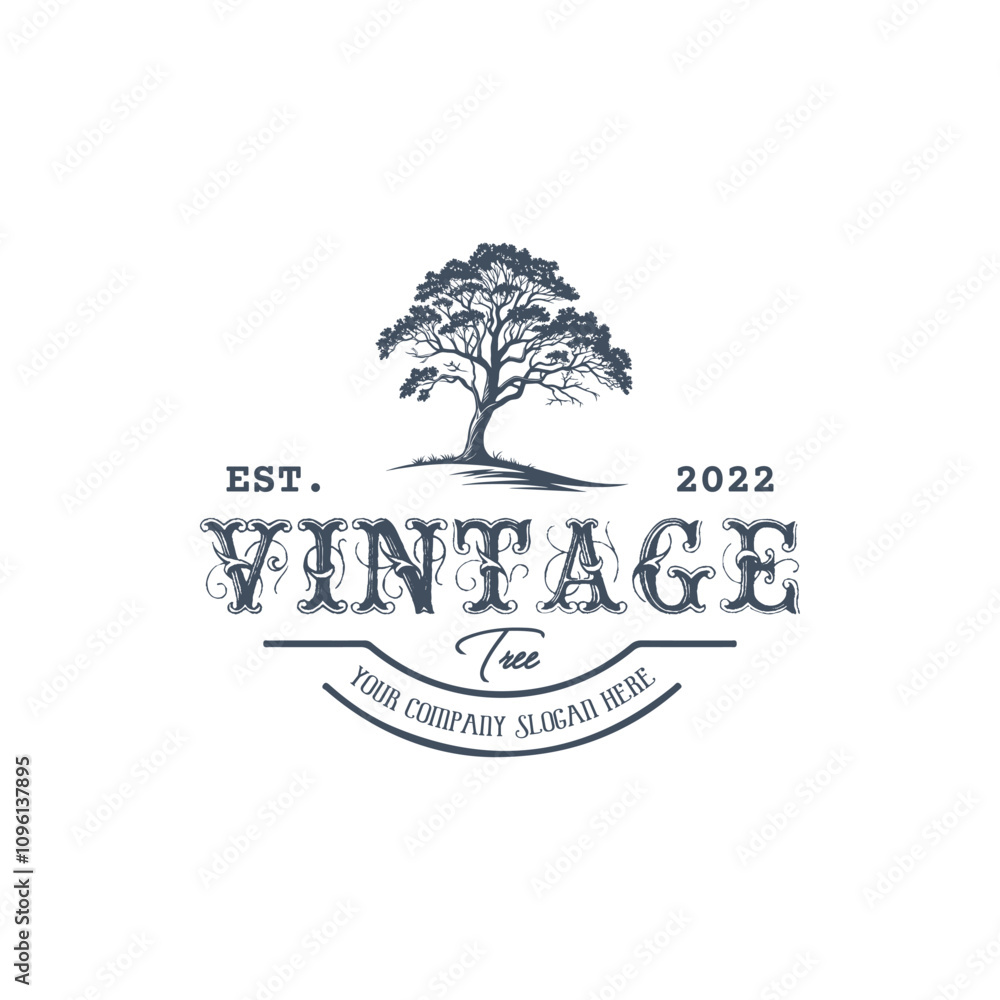 Fototapeta premium Retro style tree silhouette logo template