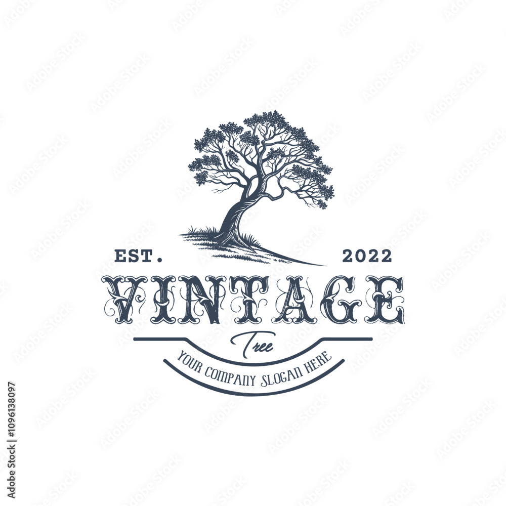 Fototapeta premium Retro style tree silhouette logo template