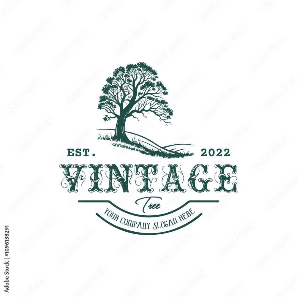 Obraz premium Retro style tree silhouette logo template