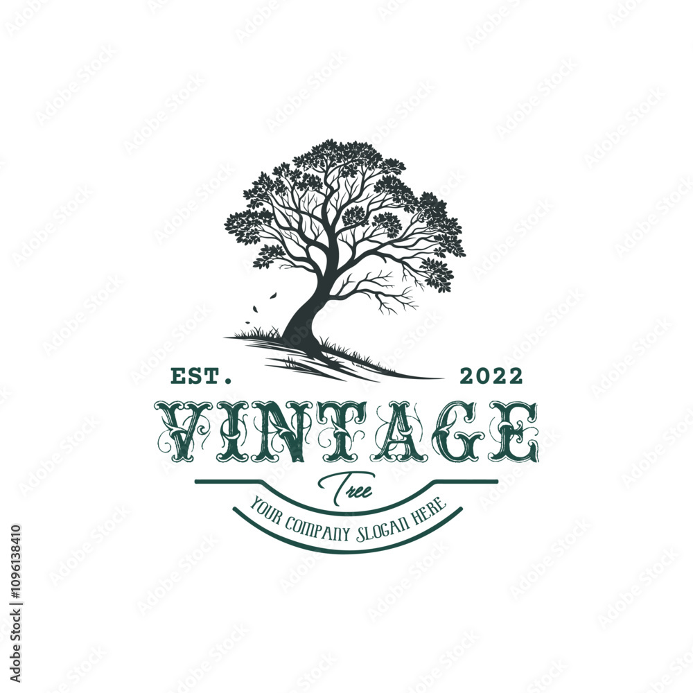 Fototapeta premium Retro style tree silhouette logo template