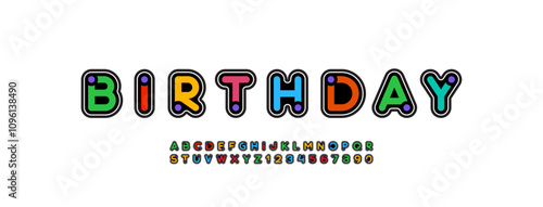 Font alphabet modern with color dots, letters A, B, C, D, E, F, G, H, I, J, K, L, M, N, O, P, Q, R, S, T, U, V, W, X, Y, Z and numerals 0, 1, 2, 3, 4, 5, 6, 7, 8, 9, vector illustration 10EPS