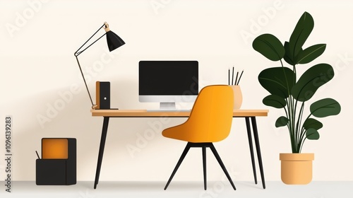 Modern workspace with a stylish desk and plant