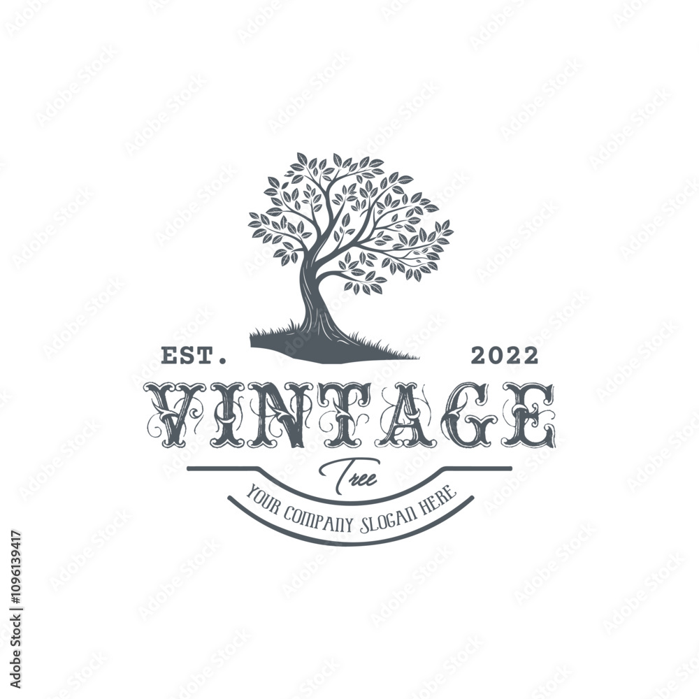 Obraz premium Retro style tree silhouette logo template