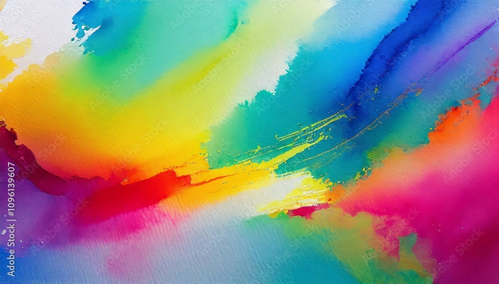 Obraz premium Bright and vibrant multicolor watercolor paint texture background featuring rich hues and dynamic patterns, ideal for creative projects, digital art, and vibrant design compositions.