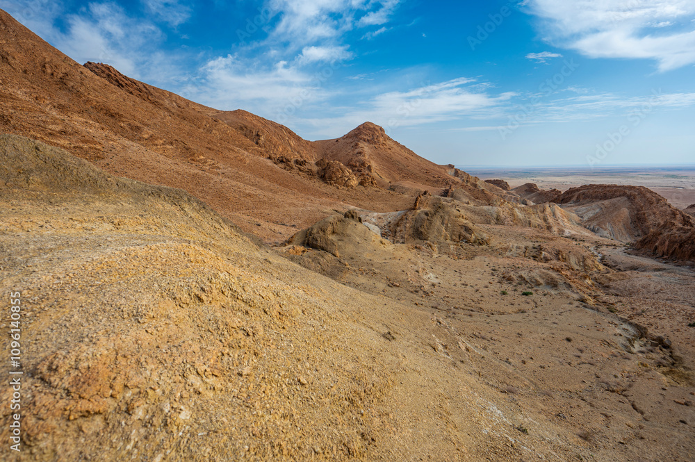 Mountains near the Chebika Oasis. One of the most popular travel destinations in Tunisia. Mountains near the Chebika Oasis. One of the most popular travel destinations in Tunisia.