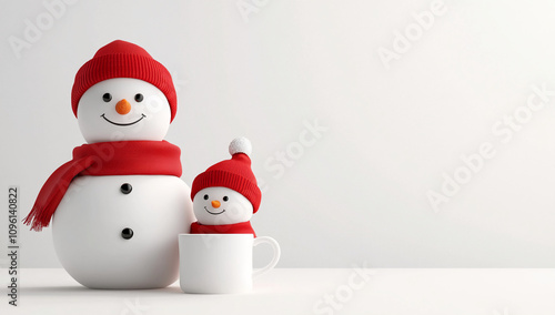 Snowman family decorations with red hats and scarves perfect for winter festivities