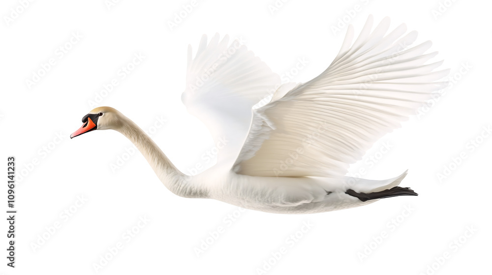 A graceful swan gliding with its wings slightly spread isolated on a transparent background, PNG A graceful swan gliding with its wings slightly spread isolated on a transparent background, PNG