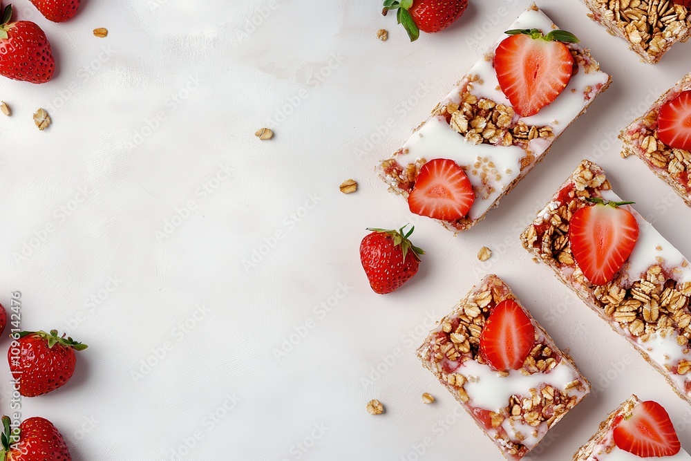 Granola Bars with Yogurt Coating and Fresh Strawberries Granola Bars with Yogurt Coating and Fresh Strawberries