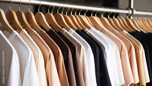 Wallpaper Mural clothes rack in a clothing store, showcasing a variety of fashion items, reflecting consumerism and modern retail trends Torontodigital.ca