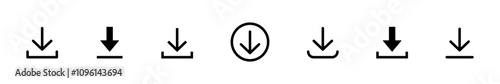 Download icon set. Download symbol collection. Import file button. Vector icons