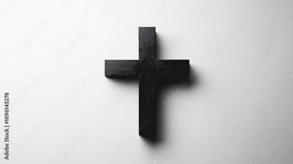 Minimalist Black Wooden Cross on a Bright White Background Emphasizing Faith, Simplicity, and Serenity in Design Minimalist Black Wooden Cross on a Bright White Background Emphasizing Faith, Simplicity, and Serenity in Design