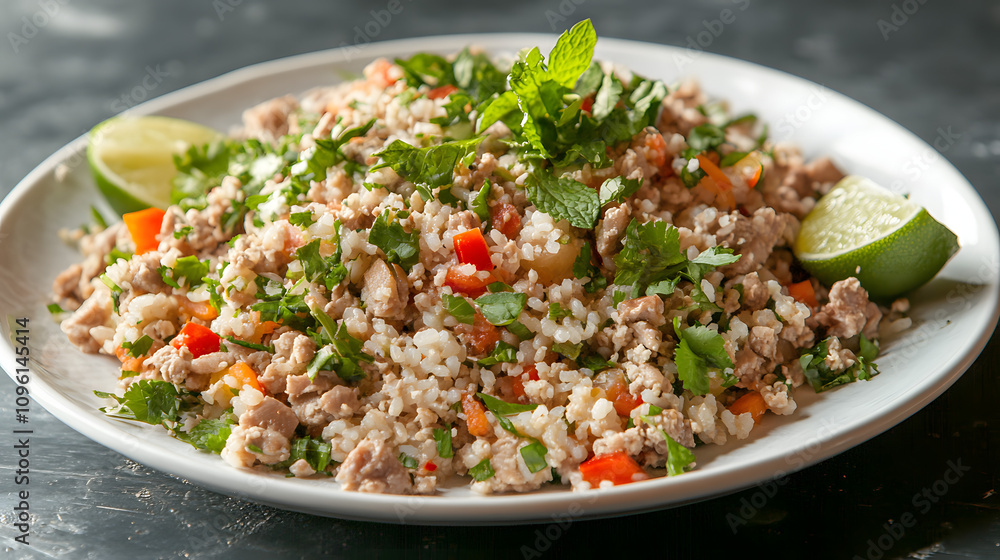 Delicious Ground Chicken and Rice Salad with Fresh Herbs and Lime Delicious Ground Chicken and Rice Salad with Fresh Herbs and Lime