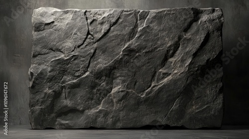 Textured natural gray stone backdrop with deep grooves and a large flat surface, ideal for text or product display showcasing an earthy aesthetic. photo