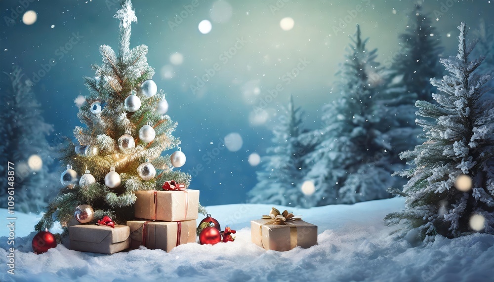 Festive Christmas and Winter Holiday Marketing Background Featuring Snowy Landscape, Decorative Christmas Tree, Glittering Lights, and Cozy Seasonal Themes for Promotional Designs and Festive Christmas and Winter Holiday Marketing Background Featuring Snowy Landscape, Decorative Christmas Tree, Glittering Lights, and Cozy Seasonal Themes for Promotional Designs and