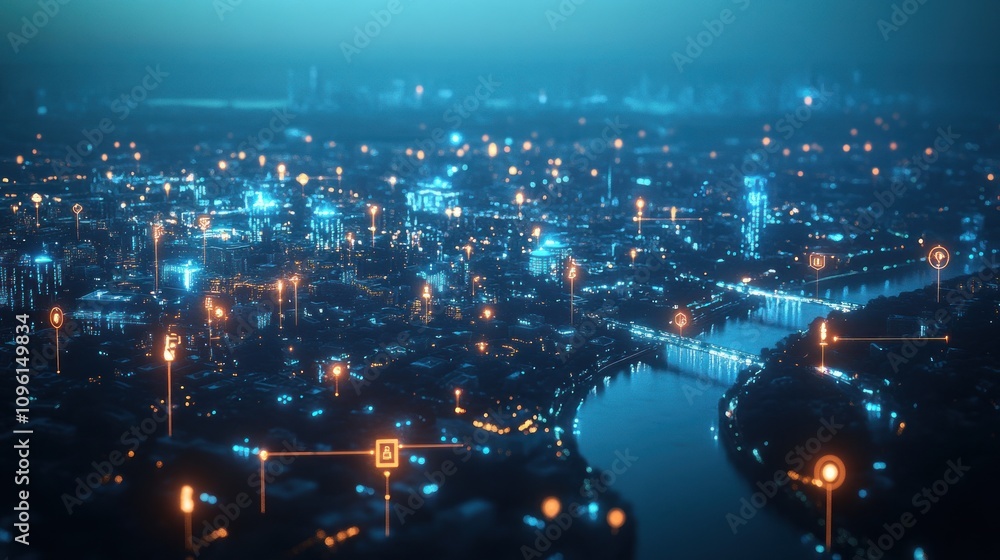 Fototapeta premium Futuristic Cityscape with Network Connections