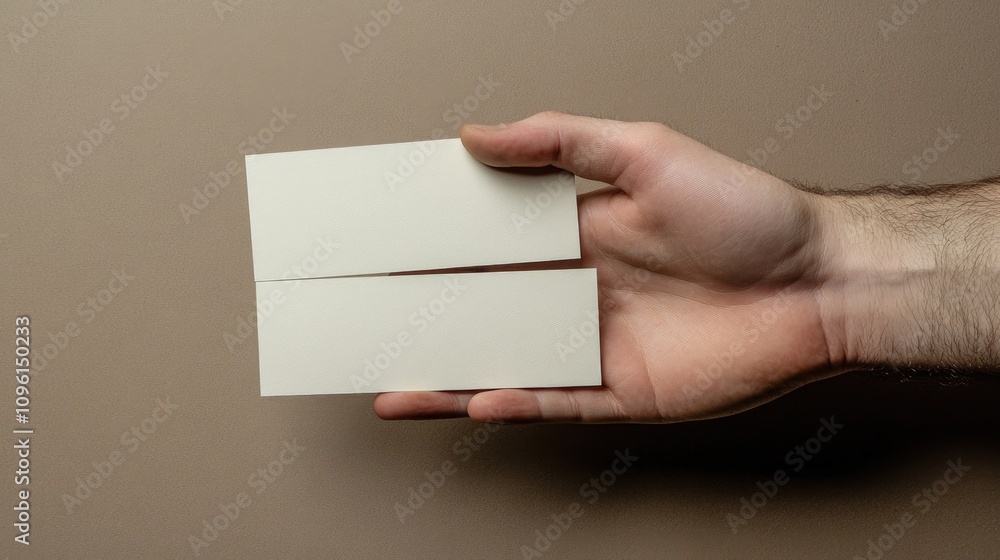 Hand holding three empty, rectangular sheets of paper ideal for tickets, flyers, or invitations, displayed against a neutral background. Hand holding three empty, rectangular sheets of paper ideal for tickets, flyers, or invitations, displayed against a neutral background.