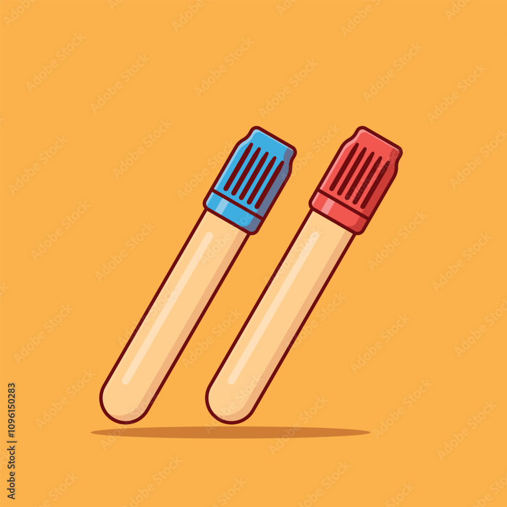 Two Blood Illustration Collection Blood Tubes with Color-Coded Caps Representing Different Test Types