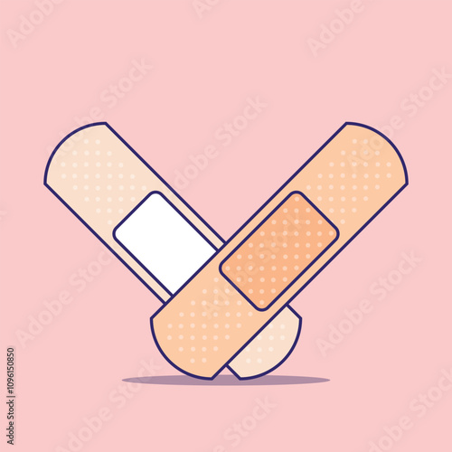Two Overlapping Adhesive Bandages Forming a Cross on Isolated Background