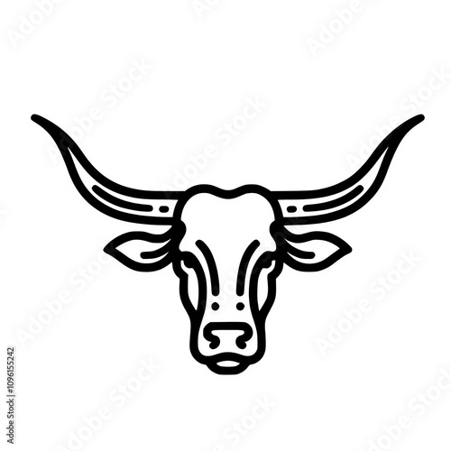 Minimalist texas longhorn cattle head icon symbol outline illustration, cow breed design element photo